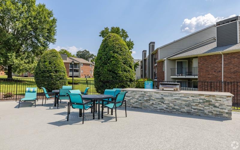 a table and chairs outside