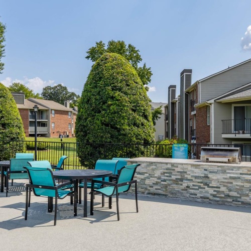 a table and chairs outside
